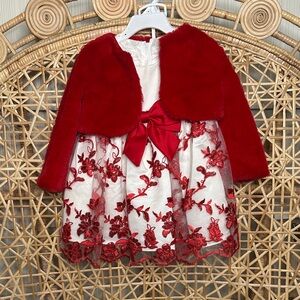 Rare Editions Red Dress with White Bolero- 18m